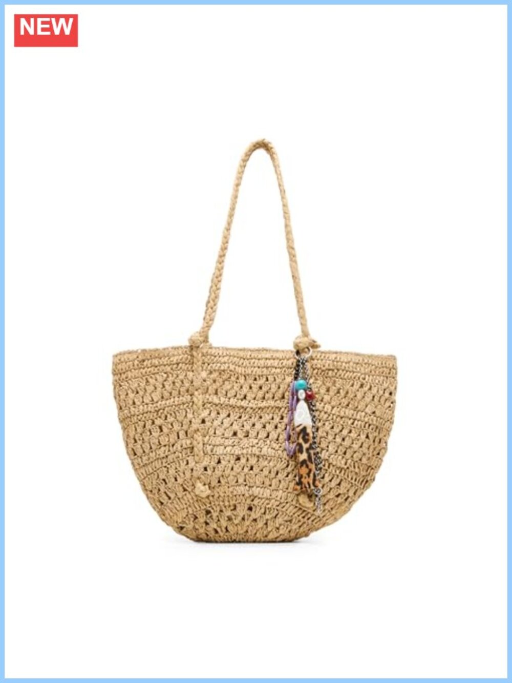 Steve Madden Tydes Raffia Shopper Shoulder Bag Magnetic Snap Charm